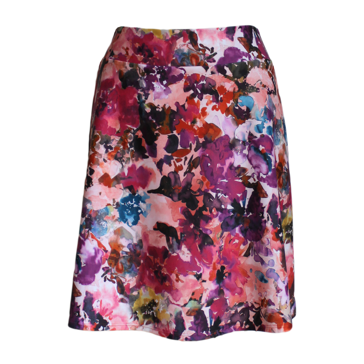 Abstract Watercolor, Floral Print, Jersey Knit, Travel Skirt, 