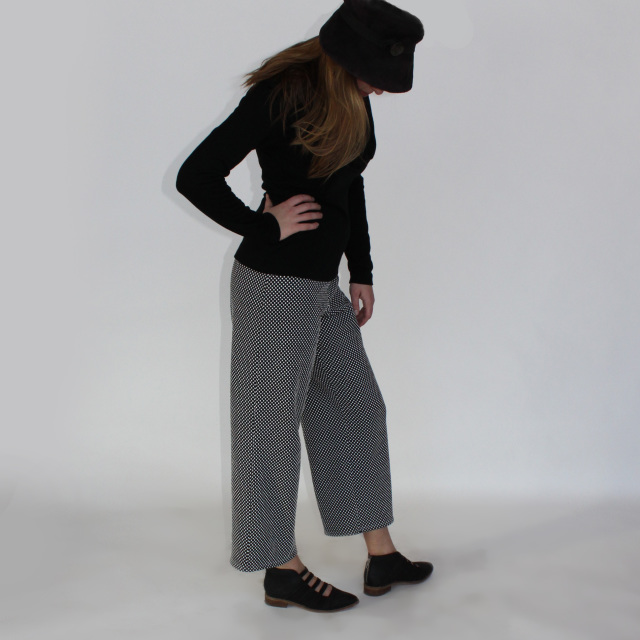 Women's wide leg capri pant in black and white polka dot stretch knit ...